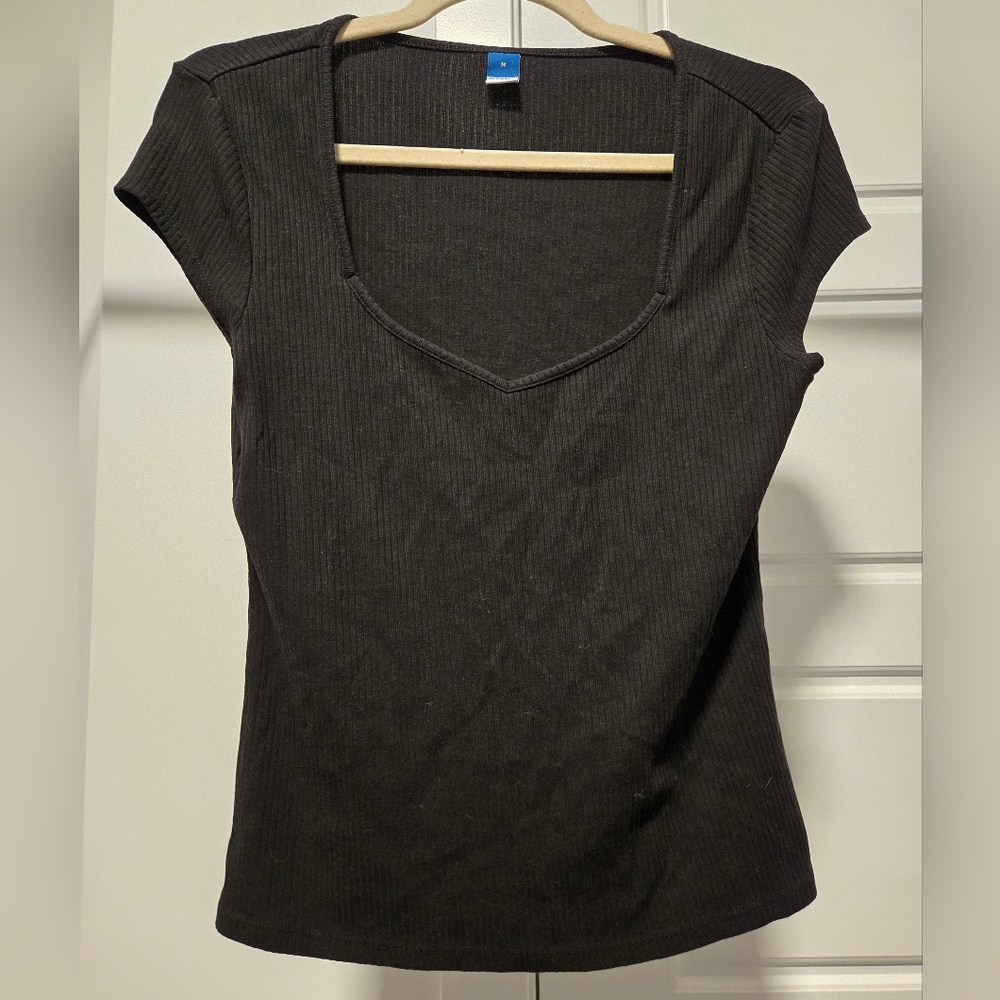 Old Navy Black Ribbed Short Sleeve Top